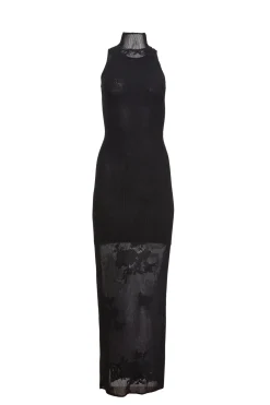Sale - Lace Pointelle Knit Racer Dress - Black Dresses