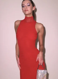 Clearance - Lace Pointelle Racer Dress - ruby red Dresses