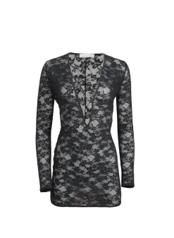 Best - Le Stretch Lace Plunge Mini Dress - Black Dresses | Mini Dresses