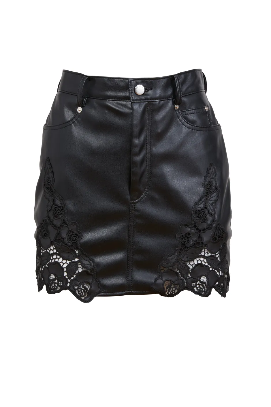 Hot - Leather Guipure Mini Skirt - Black Mini Skirts
