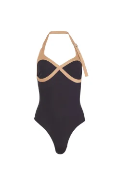 New - Stretch Tailored Buckle Bodysuit - Black Bodysuits