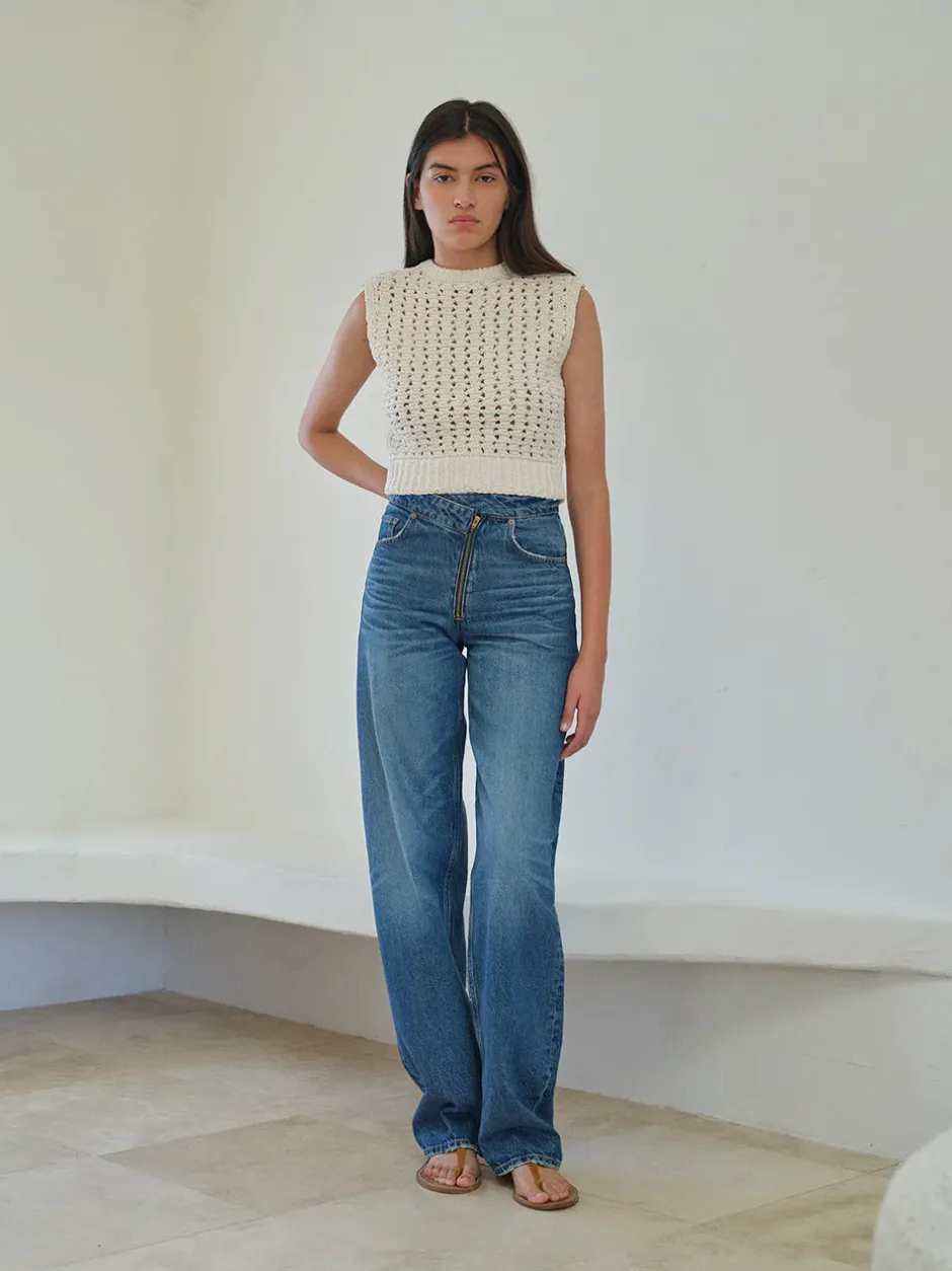 Outlet - Angled Zipper Long Barrel - Pearl District Straight | Denim