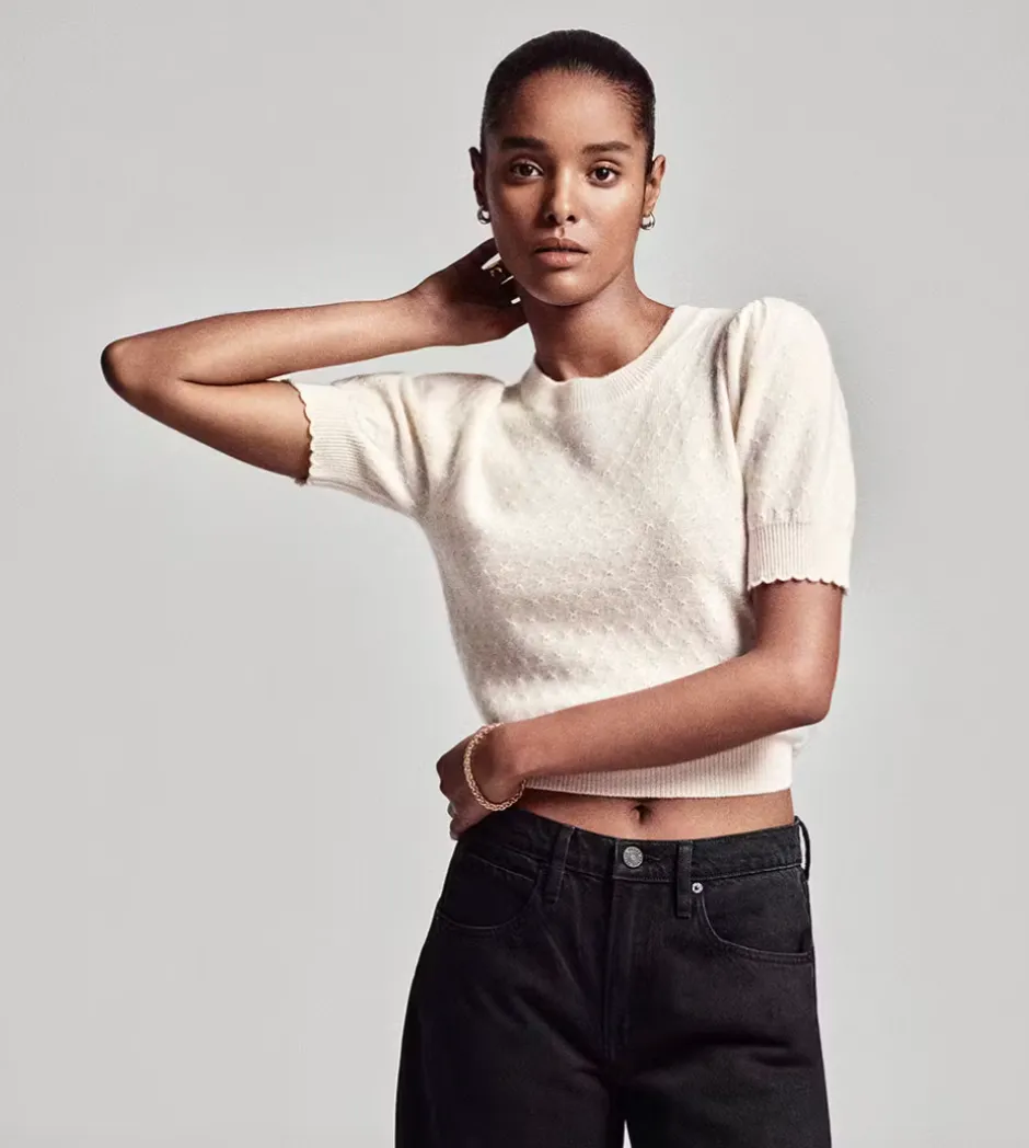 Outlet - Pointelle Puff Sleeve Sweater - Cream Puff Shoulders | Sweaters & Knits