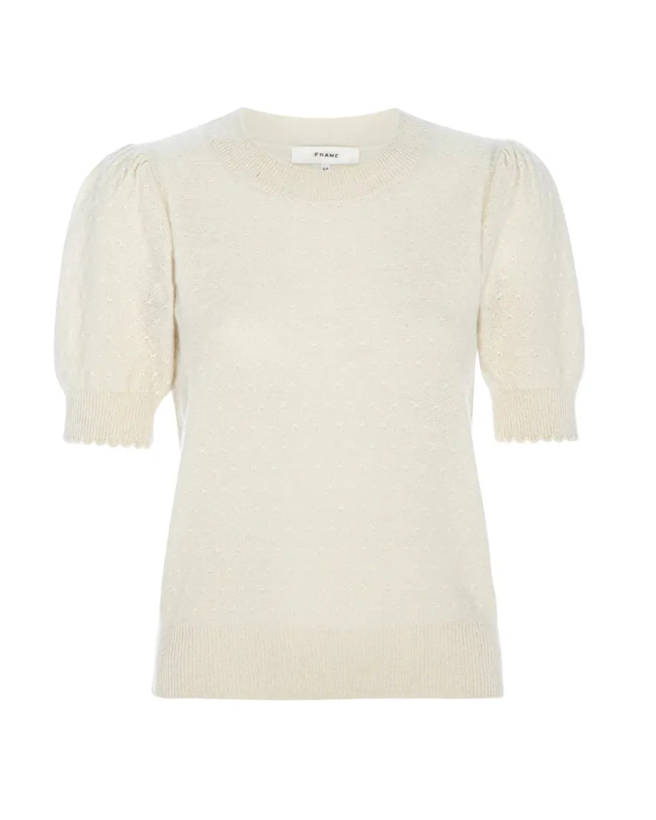 Outlet - Pointelle Puff Sleeve Sweater - Cream Puff Shoulders | Sweaters & Knits