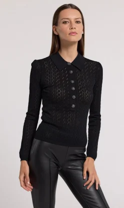 Clearance - Angelica Pointelle Sweater - Black Sweaters & Knits