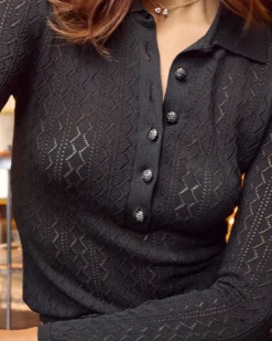Clearance - Angelica Pointelle Sweater - Black Sweaters & Knits