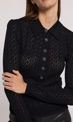 Clearance - Angelica Pointelle Sweater - Black Sweaters & Knits