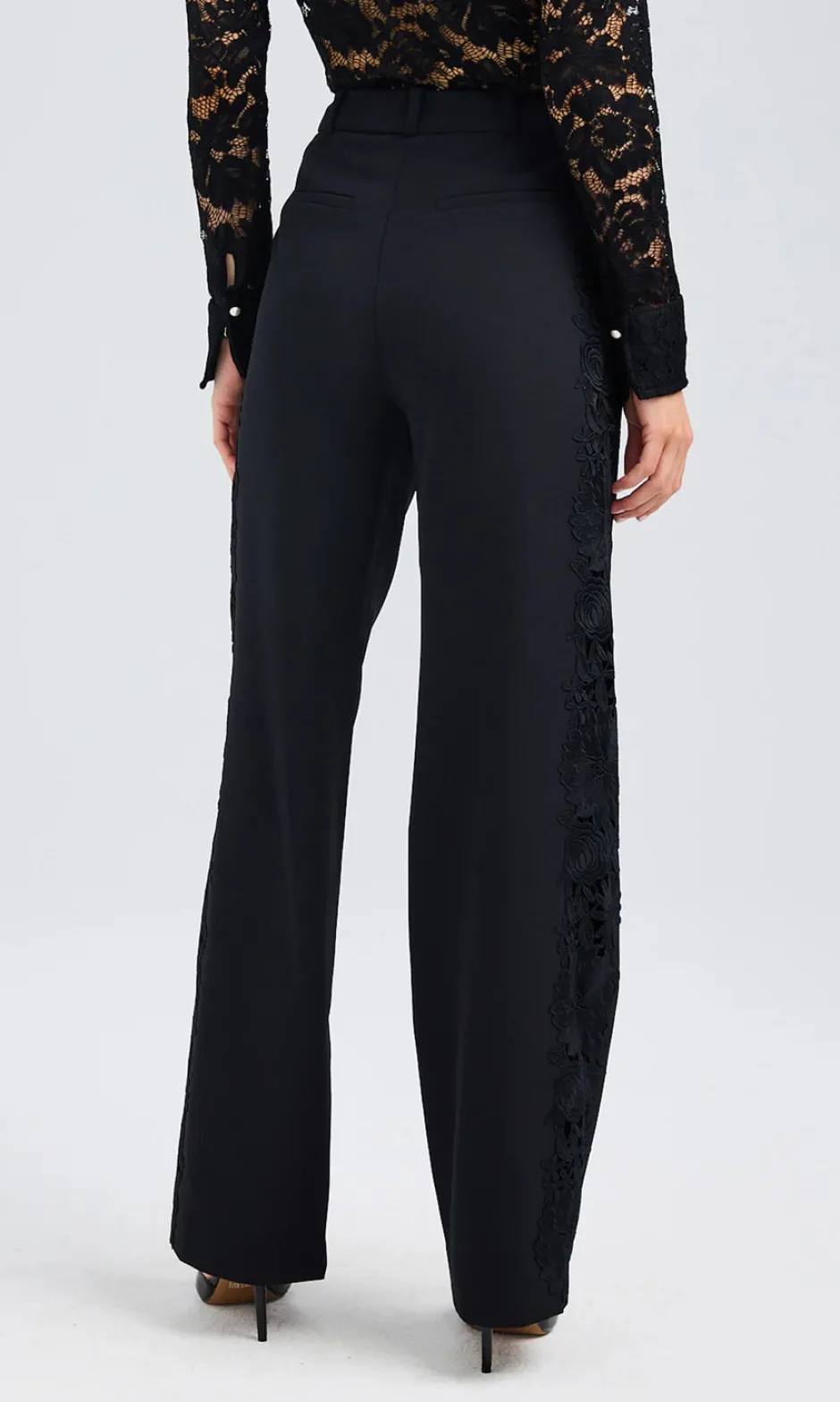 Outlet - Brenna Lace Combo Pants - Black Pants