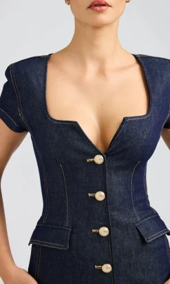 Fashion - Brunella Sheen Denim Dress - Dark Denim Blue Mini Dresses | Dresses