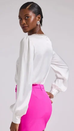 Sale - Catalina Crystal Blouse - White Blouses