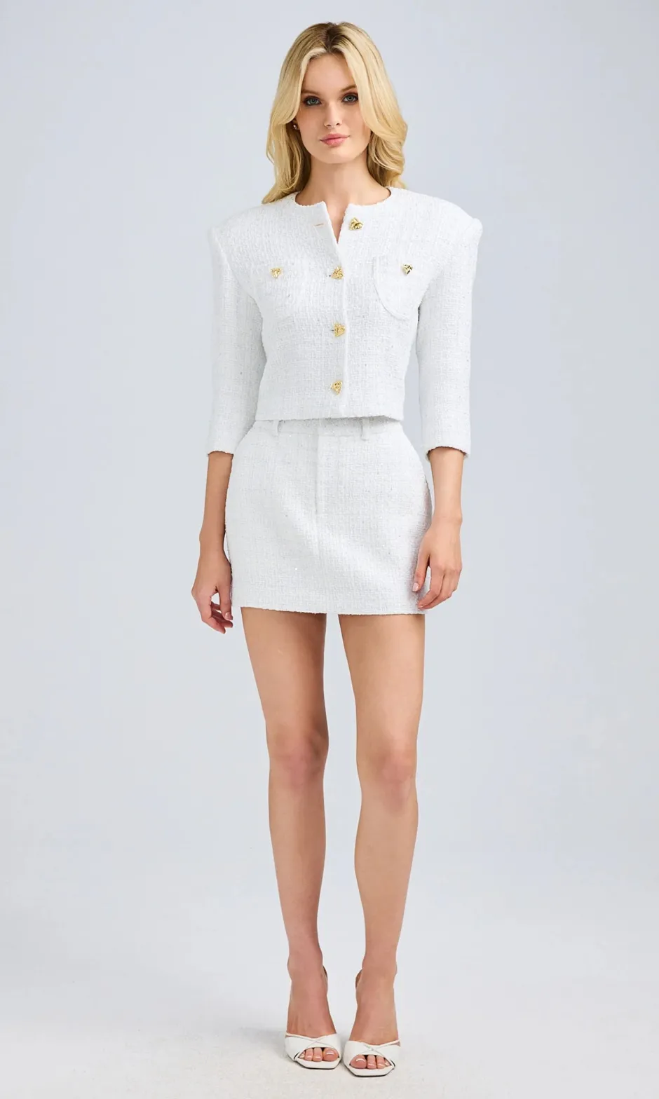Hot - Daphne Tweed Skirt - White Mini Skirts