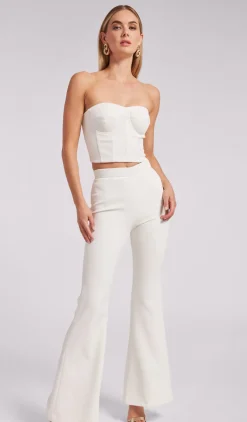 Sale - Elaia Crepe Bustier - White Crop Tops