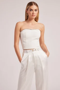 New - Ettie Crystal Crepe Bustier - White Crop Tops