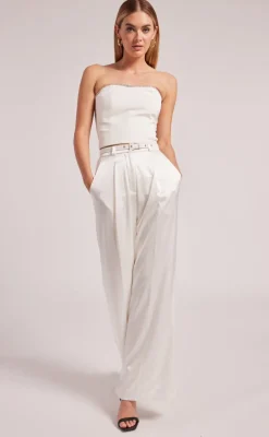 New - Ettie Crystal Crepe Bustier - White Crop Tops