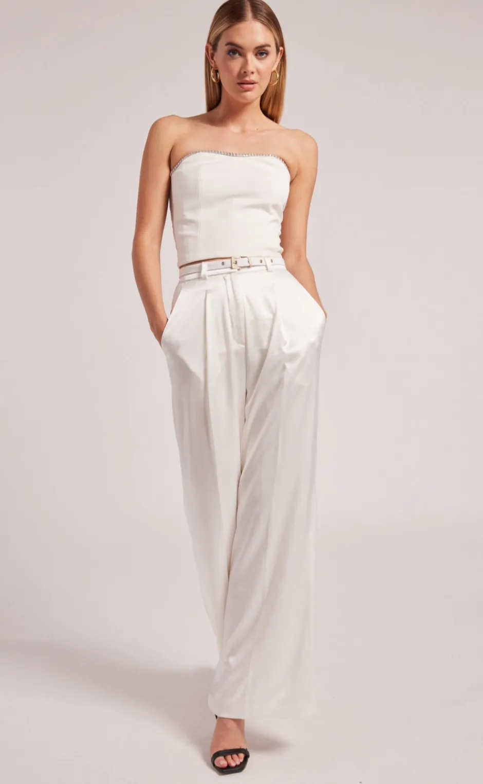 New - Ettie Crystal Crepe Bustier - White Crop Tops