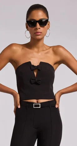 Clearance - Giselle Bow Bustier - Black Crop Tops