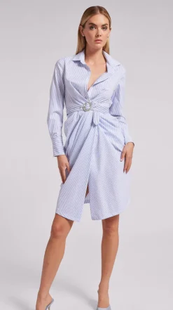 Best - Gloria Pinstripe Shirt Dress - White/Light Blue Dresses | Midi