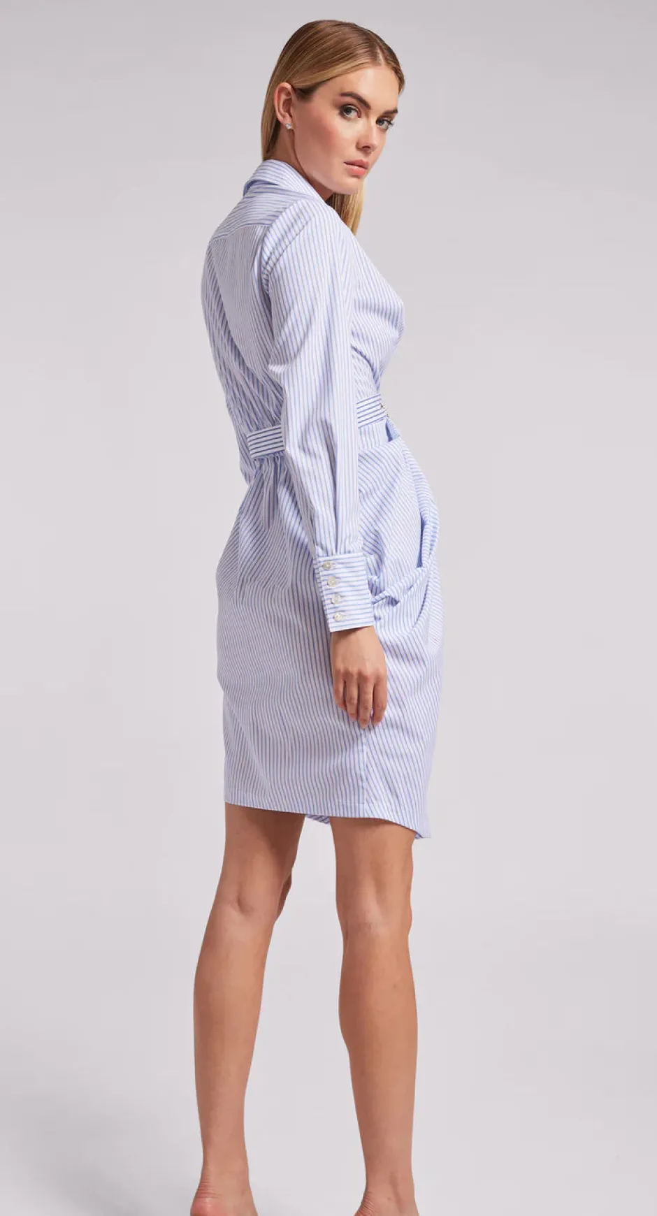 Best - Gloria Pinstripe Shirt Dress - White/Light Blue Dresses | Midi