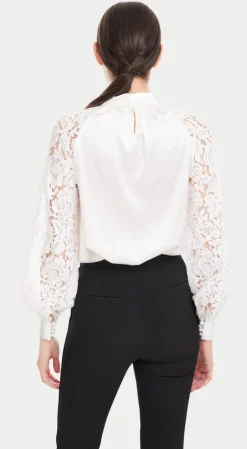 Outlet - Hartley Lace Sleeve Blouse - White Blouses