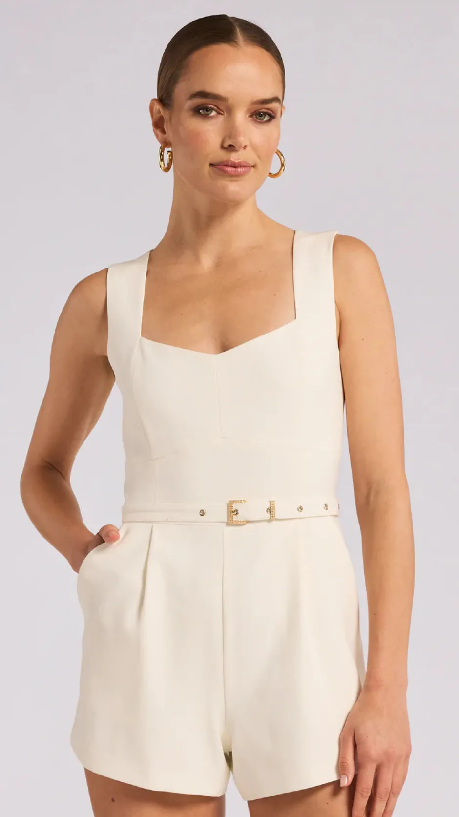 Clearance - Haydee Crepe Romper - White Rompers | Shorts