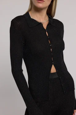 Online - Jillian Rib Cardigan - Metallic Black Sweaters & Knits