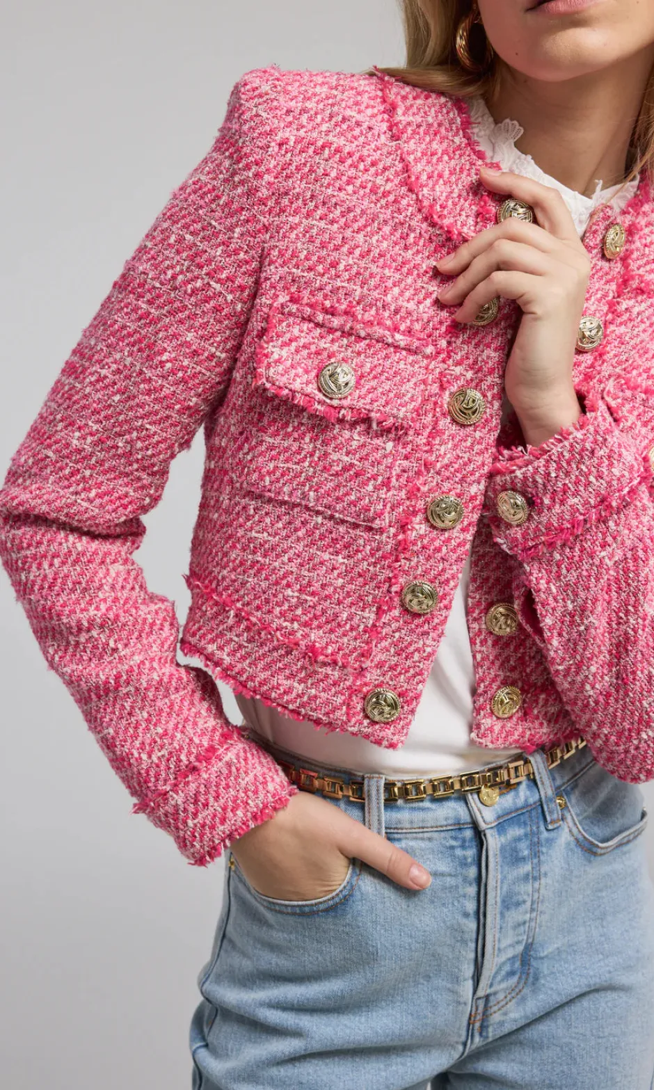 Online - Karson Tweed Blazer - Hot Pink/White Blazers