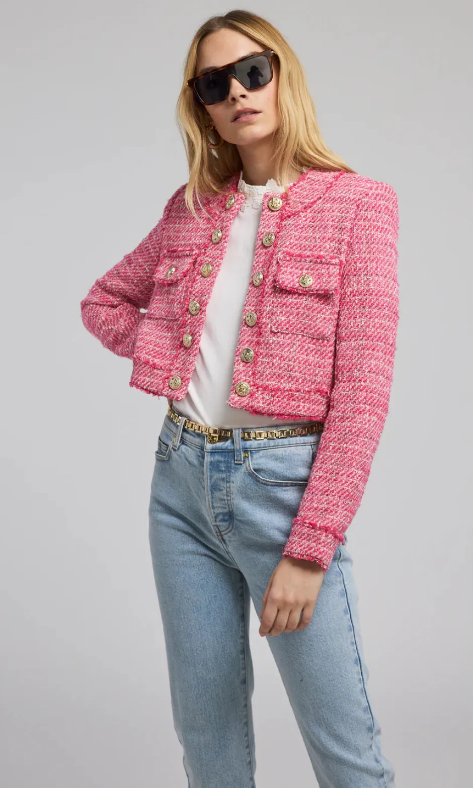 Online - Karson Tweed Blazer - Hot Pink/White Blazers