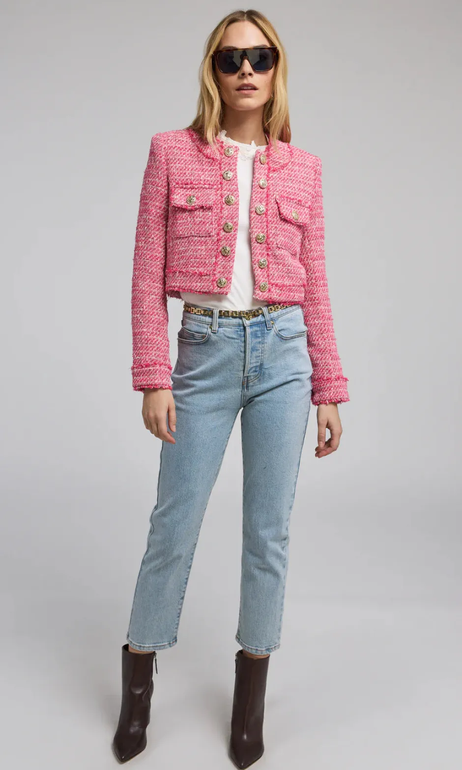 Online - Karson Tweed Blazer - Hot Pink/White Blazers