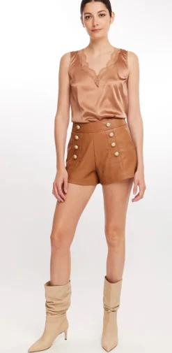 Clearance - Lambert Vegan Leather Short - Chocolate Shorts