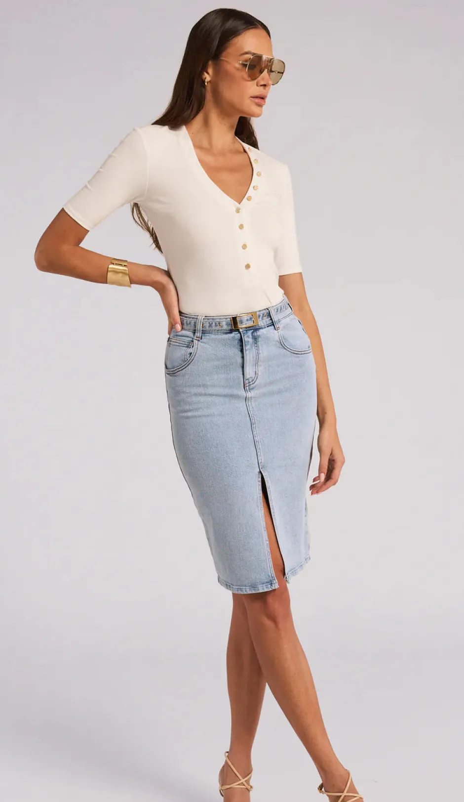 Hot - Luanne Denim Skirt - Light Blue Skirts | Long Skirts