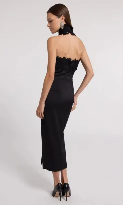 Hot - Raven Lace Combo Halter Dress - Black Midi | Midi Dresses