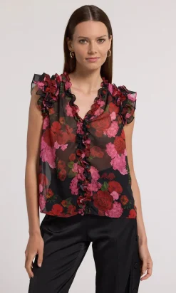 Sale - Sia Floral Blouse - Floral Fantasy Red Blouses