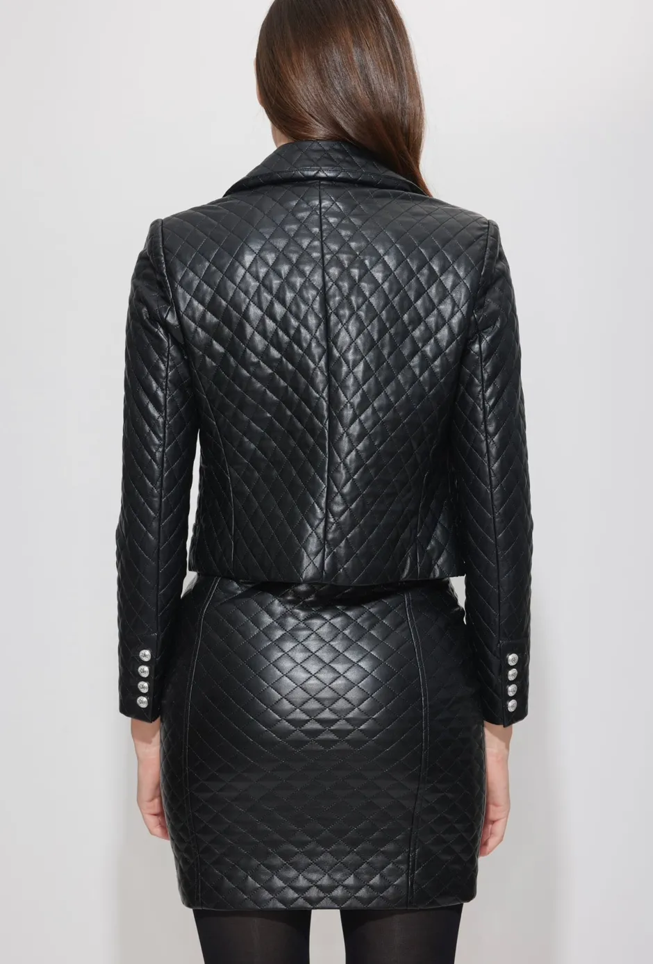 Clearance - Thompson Quilted Vegan Leather Blazer - Black Blazers