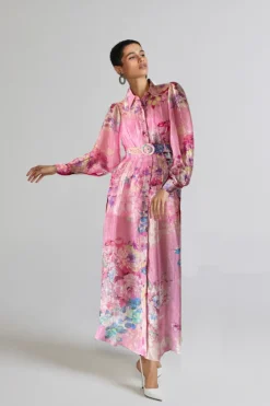 Sale - April Long Shirt Dress - Pink Floral Dresses | Long Dresses