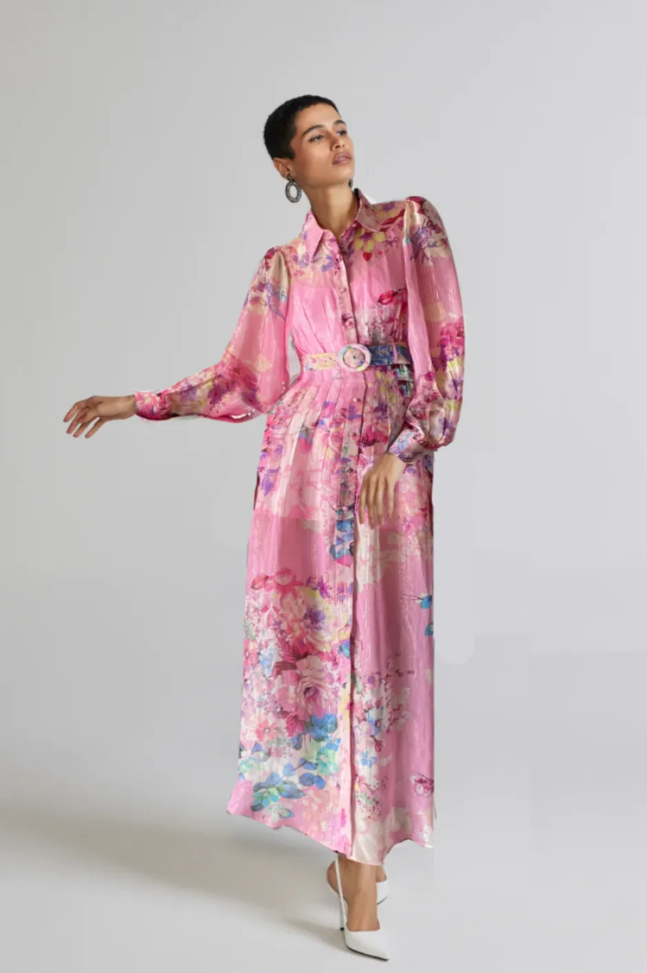 Sale - April Long Shirt Dress - Pink Floral Dresses | Long Dresses