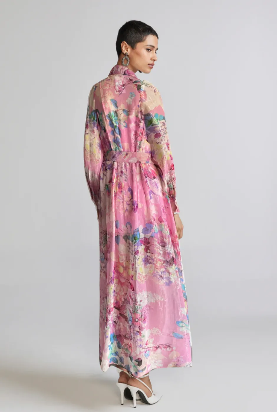 Sale - April Long Shirt Dress - Pink Floral Dresses | Long Dresses