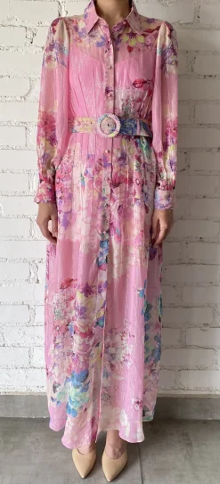 Sale - April Long Shirt Dress - Pink Floral Dresses | Long Dresses