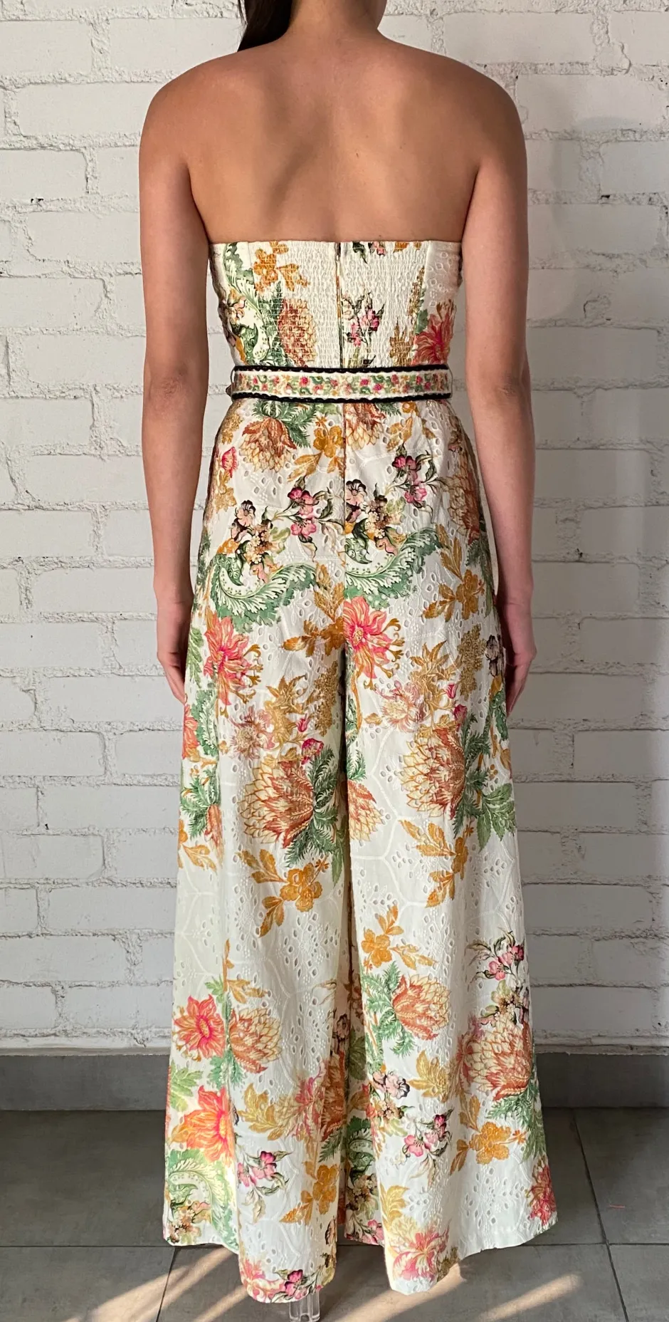 Best - Jumpsuit With Buckle Belt - Black Off White Floral Pants Jumpsuits