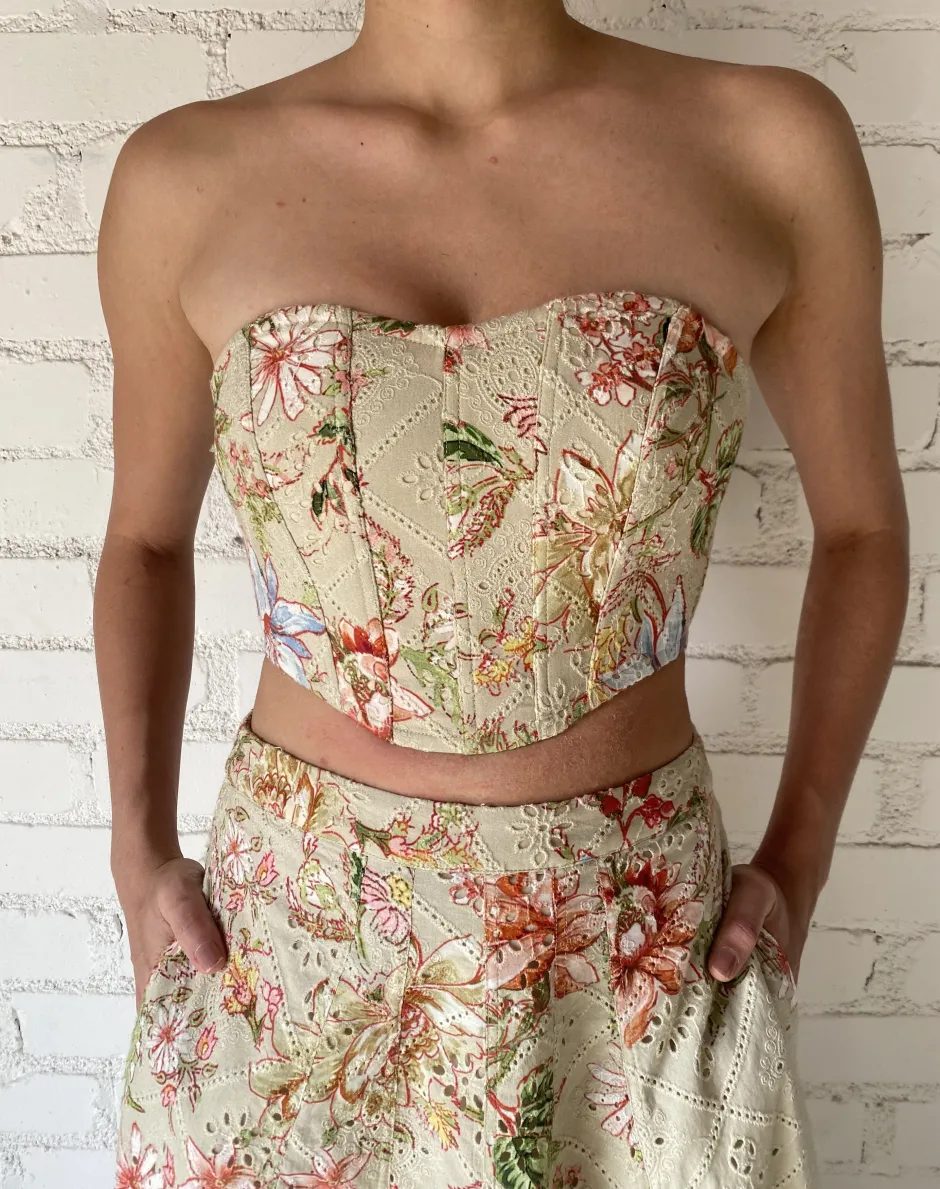 New - Nava Corset Top - Beige Crop Tops