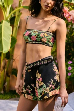 Hot - Pahi Beaded Bralette - Black Off White Floral Crop Tops