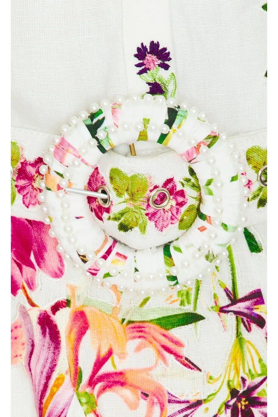 Clearance - Short Dress With Highlight Emb And Buckle Belt - White Floral Dresses | Mini Dresses