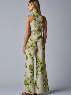Fashion - Capri Linen Pant - Green Floral Pants