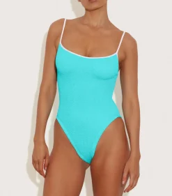 Discount - Pamela Swim Contrast - Aqua/White One Piece