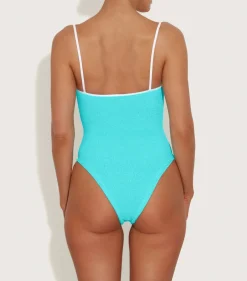 Discount - Pamela Swim Contrast - Aqua/White One Piece