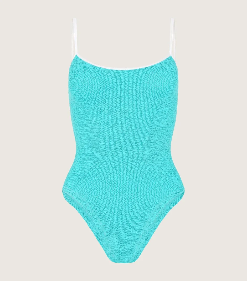 Discount - Pamela Swim Contrast - Aqua/White One Piece