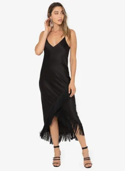 Online - Lagos Fringe Dress - Black Dresses | Midi