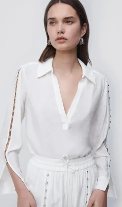 Online Jonathan - Stormy Beaded Coverup Top - Ivory Coverups