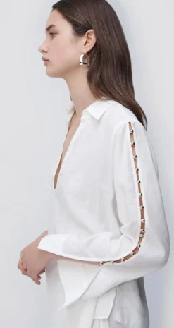 Online Jonathan - Stormy Beaded Coverup Top - Ivory Coverups