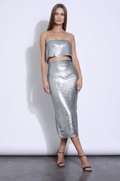 Fashion - Hayve Sequin Top - Silver Crop Tops