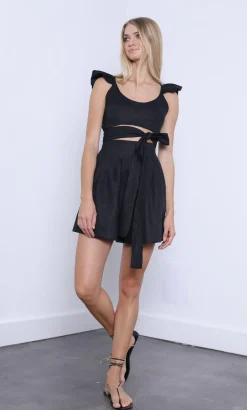 Discount - Sage Linen Mini Skirt - Black Mini Skirts